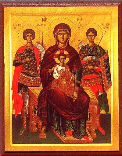 Maria, Jesusbarnet, Sankt Demetrius och Sankt Göran